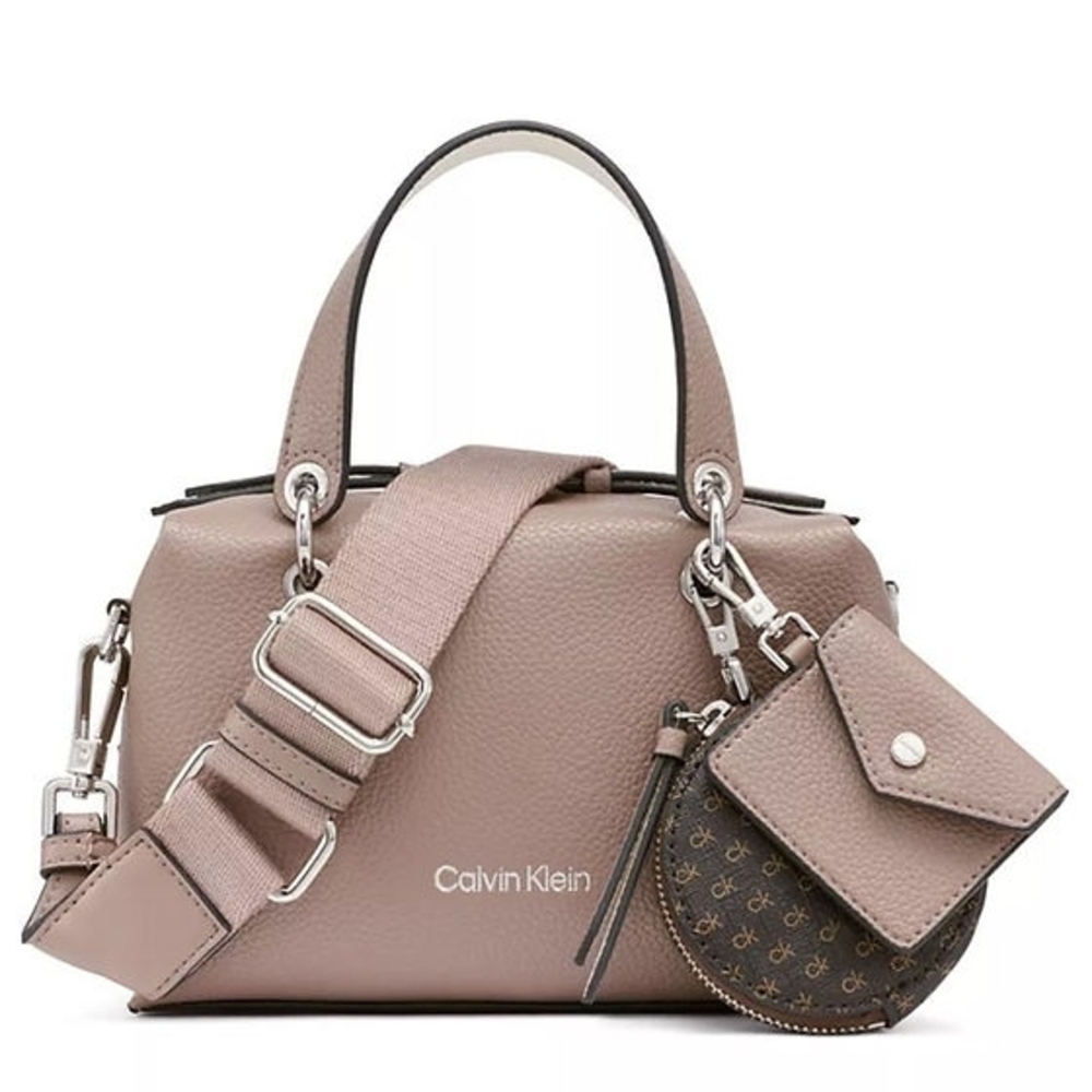 Calvin Klein Taupe Satchel with Dual Accessories